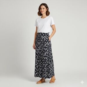 Chico's A Line Maxi Skirt Women 3 XL Navy Blue White Polka Dot‎ Stretch Knit